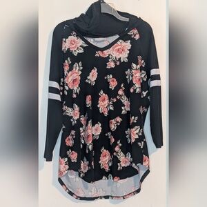 Bobbie Brooks Black and Pink Floral Long Sleeve Top
